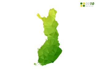 Vector Finland map green and yellow polygon triangle mosaic with white background. style gradient.