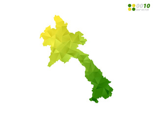 Vector Laos map green and yellow polygon triangle mosaic with white background. style gradient.