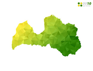 Vector Latvia map green and yellow polygon triangle mosaic with white background. style gradient.