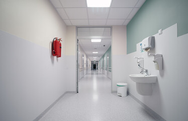 Empty hospital corridor with copy space