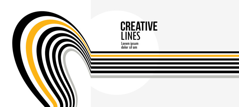 3D black and yellow lines in perspective abstract vector background, linear perspective illustration op art.