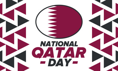 Qatar National Day. National happy holiday, celebrated annual in December 18. Qatar flag. Patriotic elements. Poster, card, banner and background. Vector illustration
