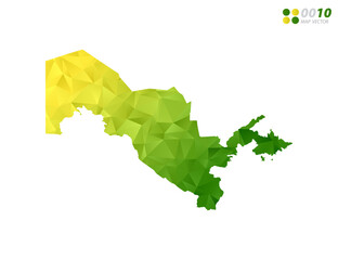 Vector Uzbekistan map green and yellow polygon triangle mosaic with white background. style gradient.