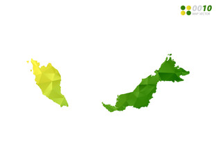 Vector Malaysia map green and yellow polygon triangle mosaic with white background. style gradient.