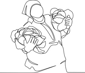 Farmer with collard greens. Vector drawing. Emblem.