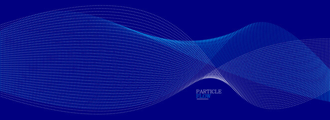 Dark blue airy particles flow vector design, abstract background with wave of flowing dots array, digital futuristic illustration, nano technology theme.