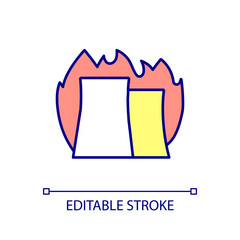Fire at nuclear plant RGB color icon. Dangerous disaster at reactor. Radioactive materials overheating. Isolated vector illustration. Simple filled line drawing. Editable stroke. Arial font used