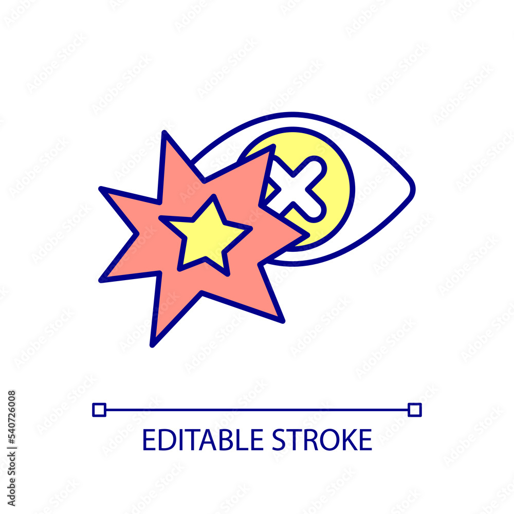 Poster blindness caused by nuclear flash rgb color icon. explosion effect on health. eyesight damage. isola
