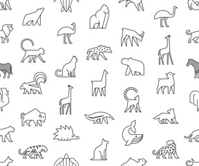 Seamless pattern with Animals logos. Animal logo set. Isolated on White background