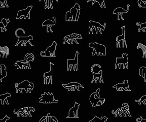 Seamless pattern with Animals logos. Animal logo set. Isolated on Black background	