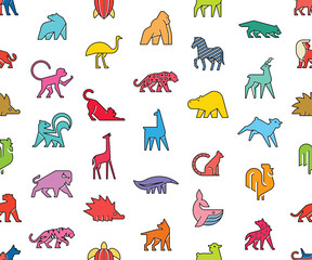 Seamless pattern with Animals logos. Animal logo set. Isolated on White background