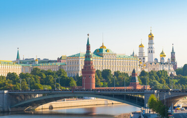 Moscow Kremlin and Moskva river. Sunny summer morning. Russia