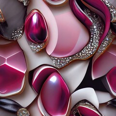 Abstract Curved Material With Pink Gems and Crystals