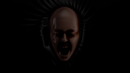 Abstract spooky face. Black water horror background. Scary mannequin. 3d rendering