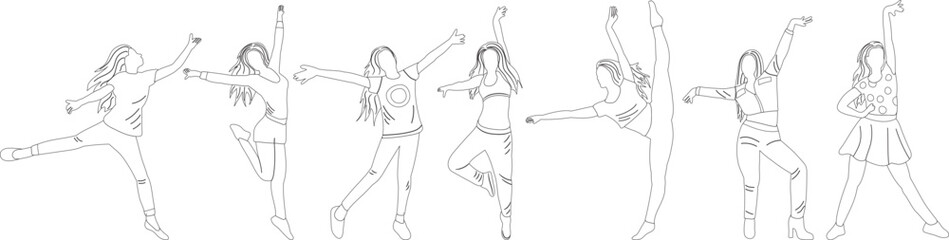 women rejoice dancing sketch ,contour isolated vector