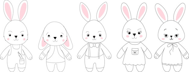 rabbits cartoon set sketch ,outline isolated vector