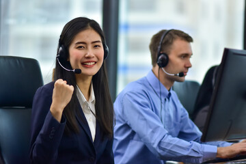 Call center concept, Asian women are operator Call center  working online support , Call center concept for technology communication