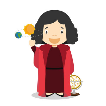 Nikolaus Kopernikus cartoon character. Vector Illustration. Kids History Collection.