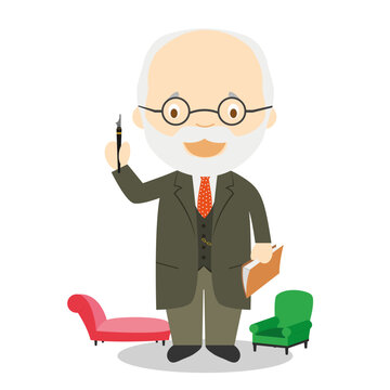 Sigmund Freud cartoon character. Vector Illustration. Kids History Collection.