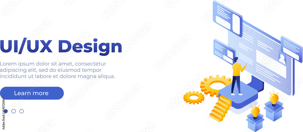 Wall mural ui/ux design concept. banner vector isometric illustration, ui concept for your website. people inte
