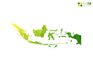 Vector Indonesia map green and yellow polygon triangle mosaic with white background. style gradient.