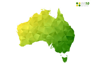 Vector Australia map green and yellow polygon triangle mosaic with white background. style gradient.