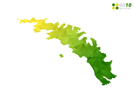Vector South Georgia map green and yellow polygon triangle mosaic with white background. style gradient.