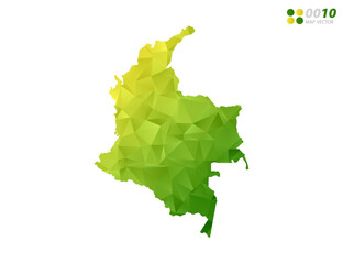 Vector Colombia map green and yellow polygon triangle mosaic with white background. style gradient.