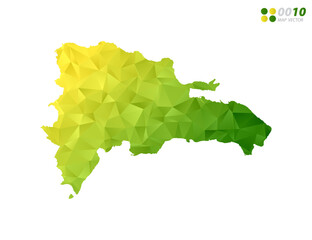 Vector Dominican Republic map green and yellow polygon triangle mosaic with white background. style gradient.