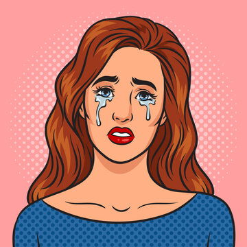 crying beauty young woman pinup pop art retro vector illustration. Comic book style imitation.