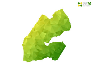 Vector Djibouti map green and yellow polygon triangle mosaic with white background. style gradient.