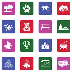Nature Park Icons. White Flat Design In Square. Vector Illustration.
