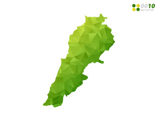 Vector Lebanon map green and yellow polygon triangle mosaic with white background. style gradient.