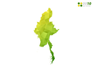 Vector Myanmar map green and yellow polygon triangle mosaic with white background. style gradient.