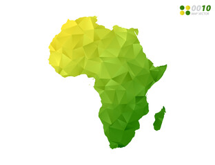Vector Africa map green and yellow polygon triangle mosaic with white background. style gradient.