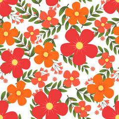 Floral vector artwork for apparel and fashion fabrics, Autumn flowers wreath ivy style with branch and leaves. Seamless pattern background.