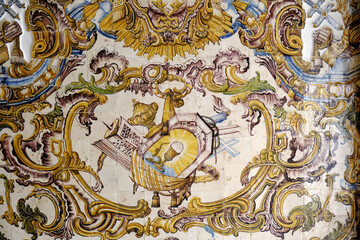 baroque and rococo style azulejos in the Episcopal Palace in Faro, Algarve, Portugal
