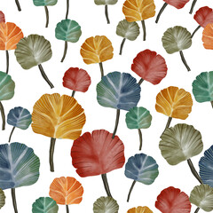 Seamless pattern overlapping colorful leaves art.