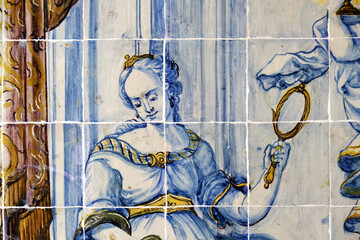 baroque and rococo style azulejos in the Episcopal Palace in Faro, Algarve, Portugal
