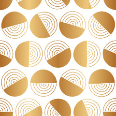 Geometric circle seamless pattern. Abstract gold background. Modern golden texture. Repeated bauhaus patern. Nordic repeat geometry backdrop. Repeating line for design prints. Vector illustration