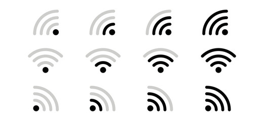 Signal strength icon. Wi-fi or wireless connection sign silhouette. Wireless wi-fi hotspot signal symbol illustration. Disconnection icon vector