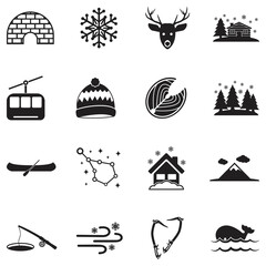 Alaska Icons. Black Flat Design. Vector Illustration.