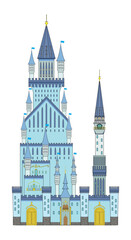 Ceoncept of large and tall castle drawing in cartoon vector