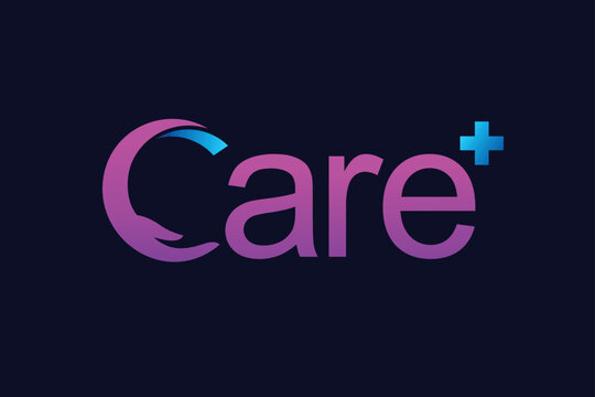 care lettering logo with hand concept