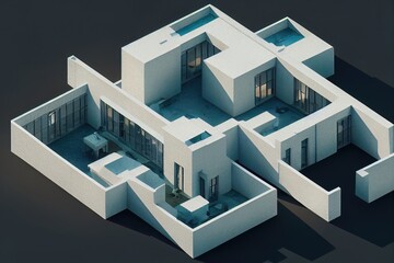 Fototapeta premium Abstract architectural neon background. Isometric architecture, buildings and infrastructure of a neon futuristic city. 