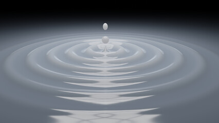 Falling drops creating radial waves in a white liquid