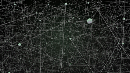 Abstract of a collection of round nodes interconnected with lines.