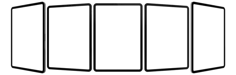 Tablet mockup isolated with transparent screen png in different viewing angles