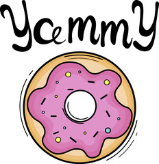 cartoon color donut with text