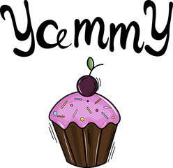 cupcake with cherry and text